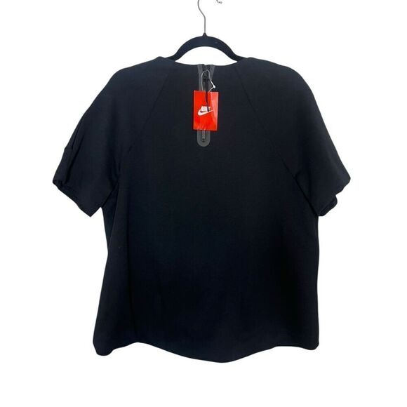 Nike Tech Women’s Large Fleece Short Sleeve Sweatshirt Black Activewear NEW - Picture 3 of 7
